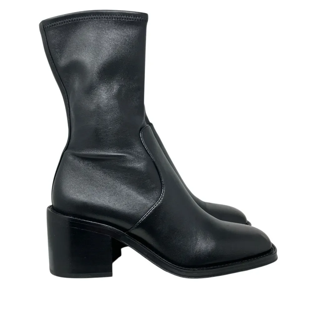Loeffler Randall Black Leather Nolan Stretch Side‎ Zip Block Heel Booties